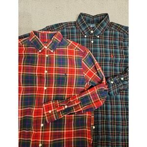 POLO Ralph Lauren YOUTH LARGE 14 / 16 plaid green red long sleeve Lot of 2